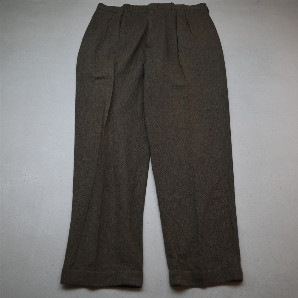 Polo Ralph Lauren 38x32 Tan Brown Herringbone 100% Cotton Pleated Cuffed Pants